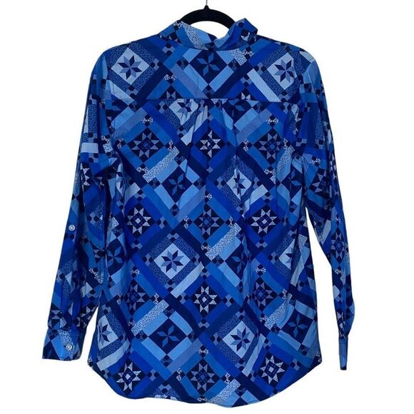 Lands End Blue Quilt Print Long Sleeve Button Down Shirt Size S - Picture 11 of 11
